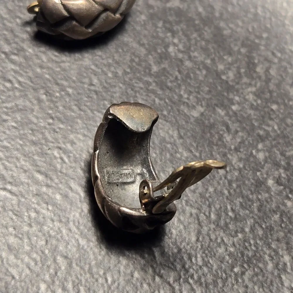 Thai Weave Style Clip On Sterling Silver Earrings